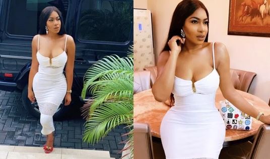 Image result for Nollywood actress,Chika Ike showed off her curves and cleavage in a stunning white dress as she