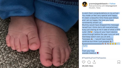 Yvonne Jegede shares baby's name on Instagram 